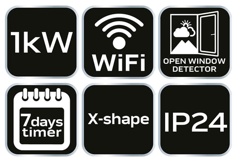 Elektromos fűtőpanel 1000W, IP24, WiFi, Tuya app, érintőpanel, távirányító, 24 óra programozhatóság