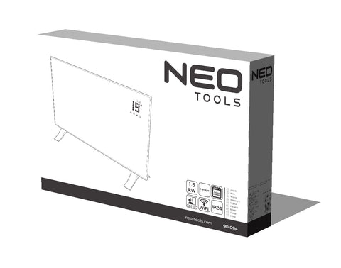 Elektromos fűtőpanel 1500W, IP24, WiFi, Tuya app, érintőpanel, távirányító, 24 óra programozhatóság