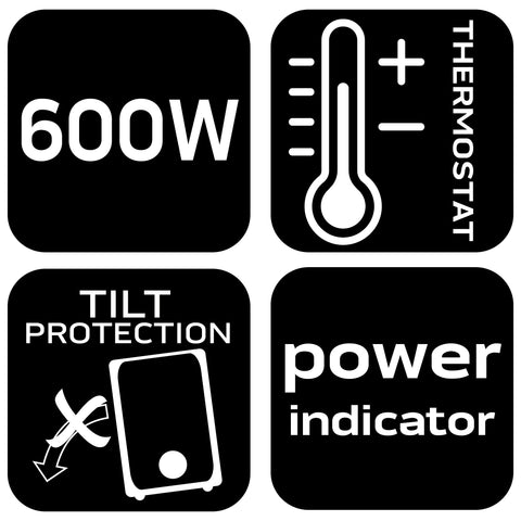 Fűtőventillátor, asztali, 600W, termosztát, hőmérséklet szabályzó