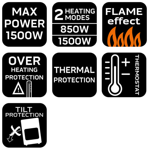 Elektromos látványkandalló, 850/1500W, termosztát, hőkioldó