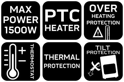 Fűtőventillátor PTC fűtőbetéttel, 1500W, termosztát