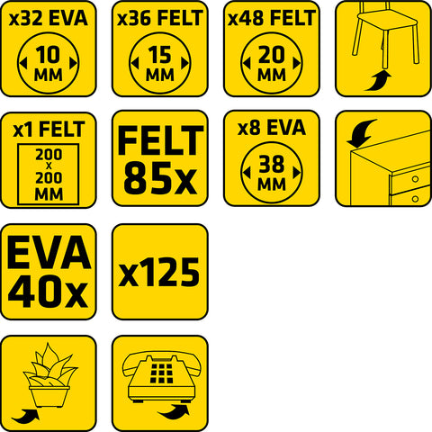 TOPEX 98Z150 Bútorláb filc és szivacs készlet, öntapadós, 125db-os