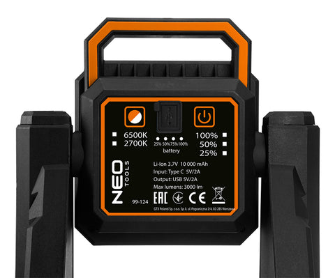 Reflektor, akkus, álló, teleszkópos lábbal, 3000lum