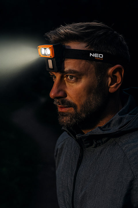 Fejlámpa, akkus, talppal, fejpánttal, tokkal, 500lm