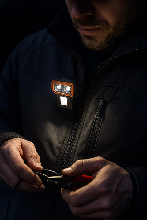 Fejlámpa, akkus, talppal, fejpánttal, tokkal, 500lm