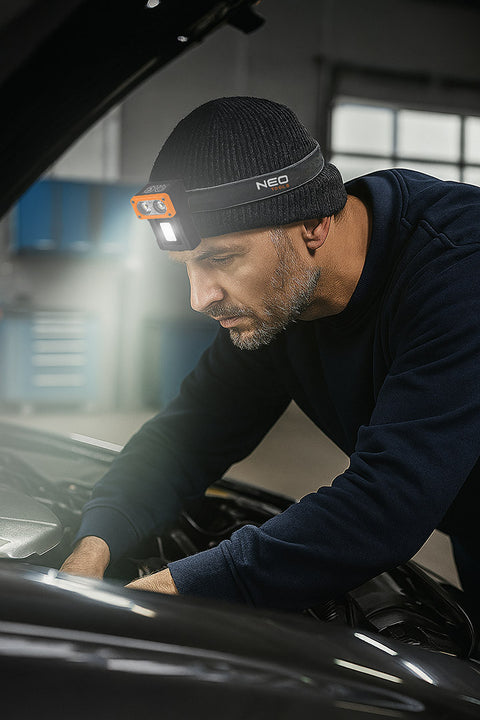 Fejlámpa, akkus, talppal, fejpánttal, tokkal, 500lm