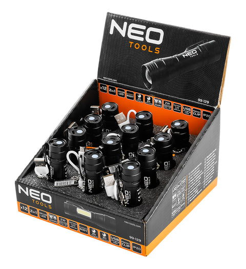 Zseblámpa, tölthető, XPE+COB LED, 220lum max. fényerő, 300mAh akku, rendelési egység: 12db