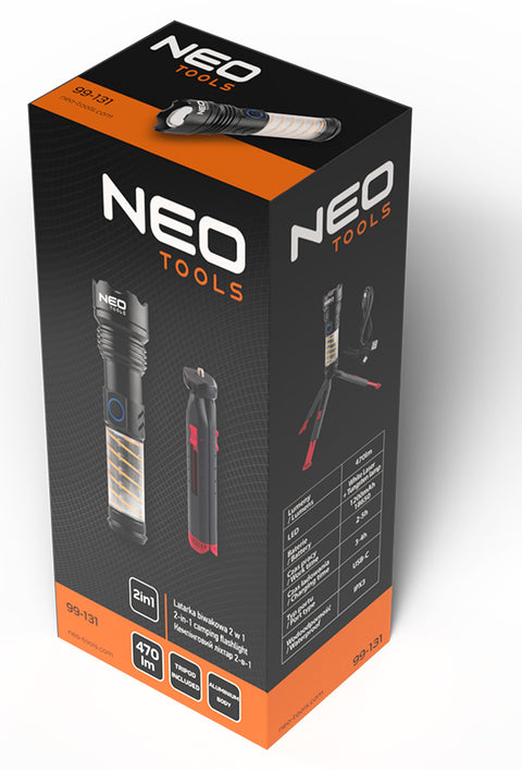 Kempinglámpa 2 funkciós, 470 lm, 1200 mAh akku, USB-C töltővezeték