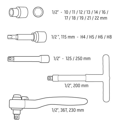 NEO TOOLS 01-306 Dugókulcskészlet, 1/2", 1000V, szigetelt 19db