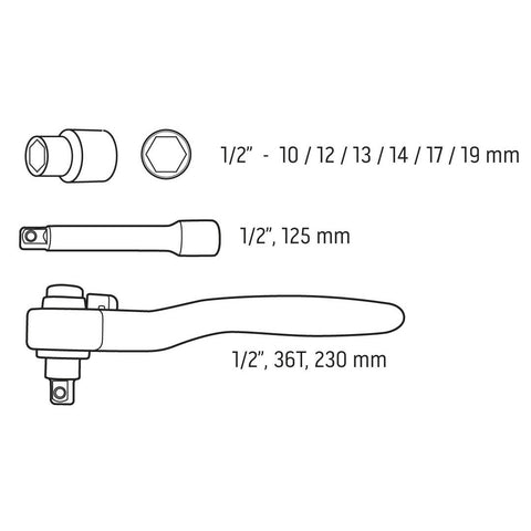 NEO TOOLS 01-307 Dugókulcskészlet, 1/2", 1000V, szigetelt 8db