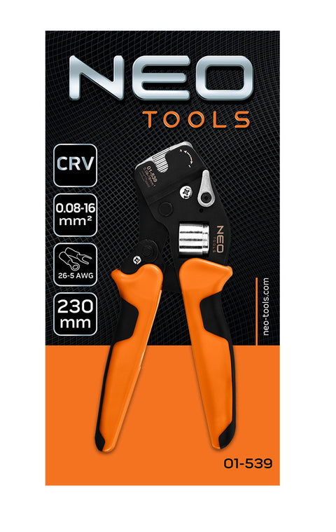 NEO TOOLS 01-539 Krimpelő-, érvéghüvelyfogó, önbeálló, CRV 230mm, 0.08 -16mm2, AWG 26-5