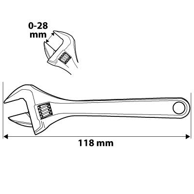 NEO TOOLS 03-019 Állítható villáskulcs, csavarkulcs rövid, 118mm, 0-28mm