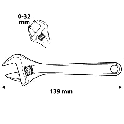 NEO TOOLS 03-020 Állítható villáskulcs, csavarkulcs rövid, 139mm, 0-32mm