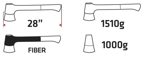 VERTO 05G104 Hasítófejsze 1510g, fej 1000g, üvegszál nyél 28", teflon bevonat