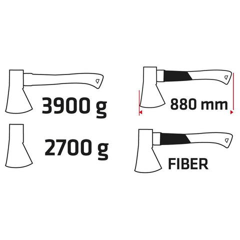 VERTO 05G203 Hasító Fejsze 3900g, fej 2700g, üvegszál nyél