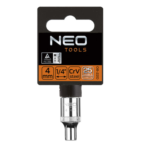 NEO TOOLS 08-220 Dugókulcs 4mm, 1/4", 6 pontos, SUPERLOCK