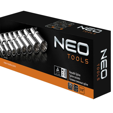 NEO TOOLS 08-650 Dugókulcskészlet 8db 1/2" hosszú SPLINE