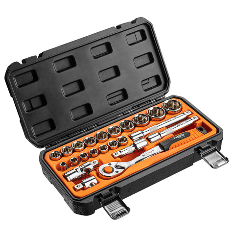 NEO TOOLS 08-694 Dugókulcskészlet 1/2", 23db, 90 fogas racsni!