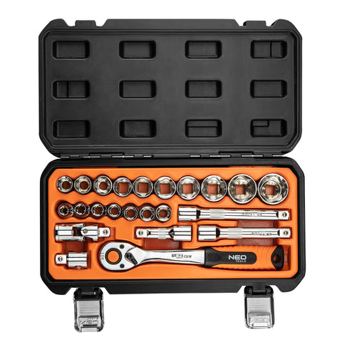 NEO TOOLS 08-694 Dugókulcskészlet 1/2", 23db, 90 fogas racsni!