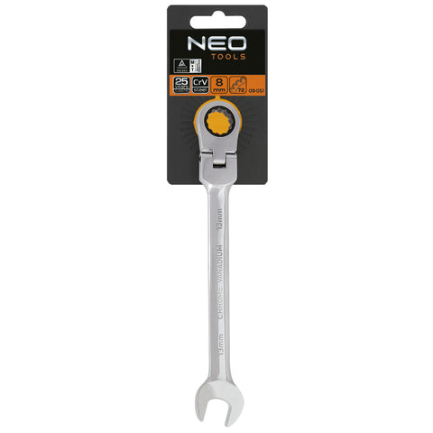 NEO TOOLS 09-051 Racsnis, csuklós csillag-villáskulcs 8mm