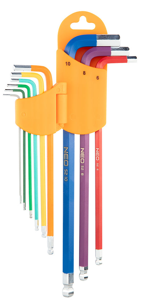 NEO TOOLS 09-512 Imbuszkulcs készlet 9db hosszú 1.5-10mm, színes