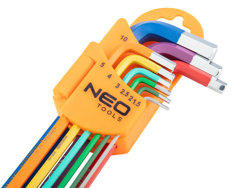NEO TOOLS 09-512 Imbuszkulcs készlet 9db hosszú 1.5-10mm, színes