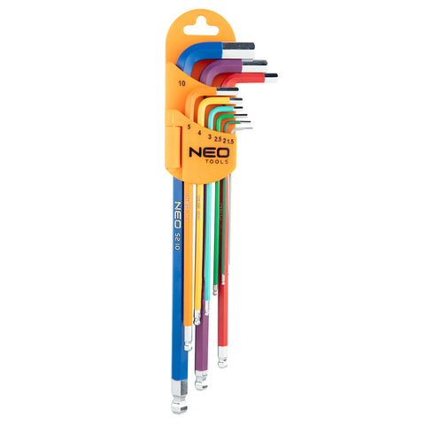 NEO TOOLS 09-512 Imbuszkulcs készlet 9db hosszú 1.5-10mm, színes