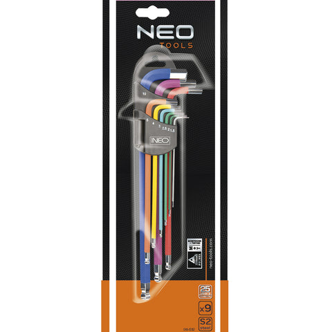 NEO TOOLS 09-512 Imbuszkulcs készlet 9db hosszú 1.5-10mm, színes