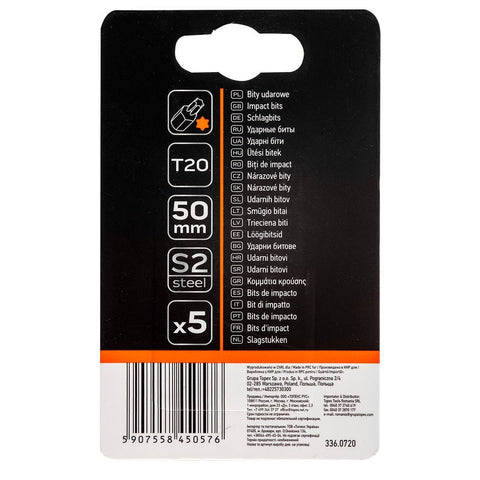 NEO TOOLS 09-584 Torziós ütvecsavarozó bitek S2, 50mm, T20, 5db