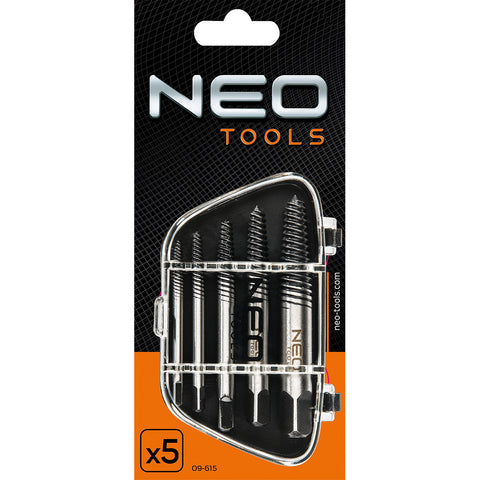 NEO TOOLS 09-615 Törtcsavar-kihajtó készlet, 5db, négyszög vég, 2-14mm (M3-M18)