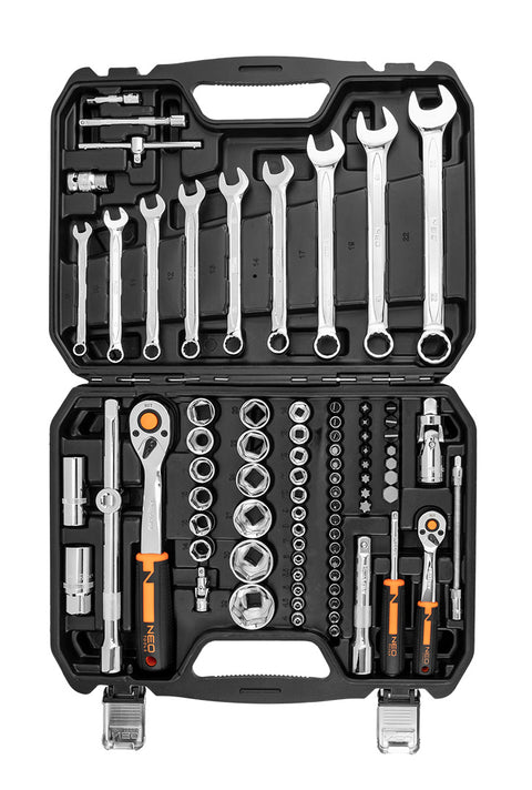 NEO TOOLS 10-058 Dugókulcskészlet + szerszámkészlet 1/2", 1/4", 82db, ECO