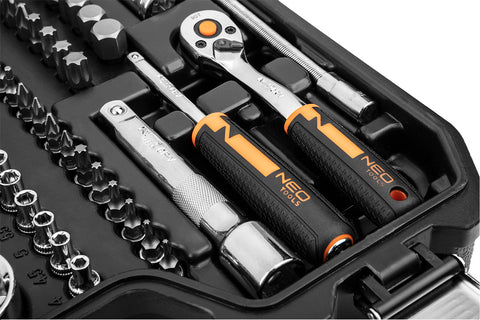 NEO TOOLS 10-058 Dugókulcskészlet + szerszámkészlet 1/2", 1/4", 82db, ECO