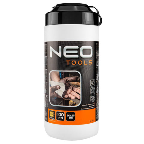 NEO TOOLS 10-407 Kéztisztító kendő, 100 lap, ragasztó, gyanta, szilikon, lakk, festék, poliuretán hab és polimer