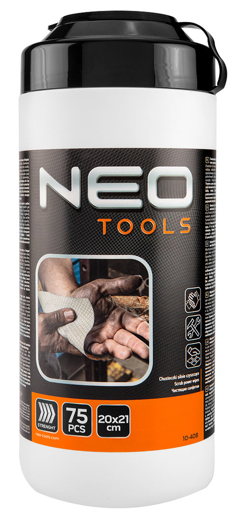 NEO TOOLS 10-408 Kéz-és felülettisztító csiszolókendő, 75 lap, ragasztó, gyanta, szilikon, lakk, festék, poliuretán hab és polimer