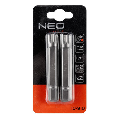 NEO TOOLS 10-910 Spline bit, 3/8", M12x75mm, S2, 2db