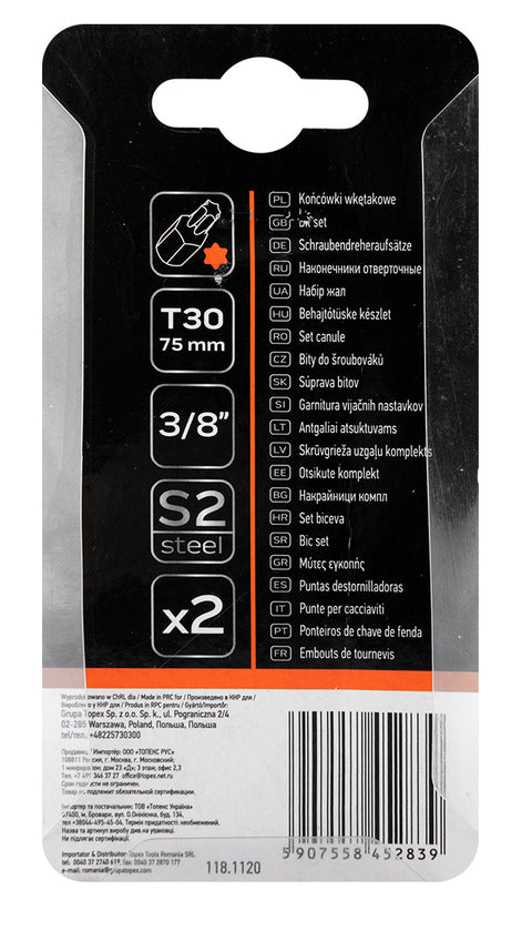 NEO TOOLS 10-940 Torx bit, 3/8", T30x75mm, S2, 2db