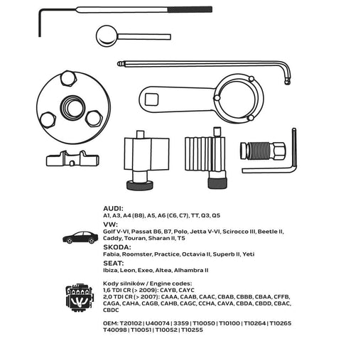 NEO TOOLS 11-302 Vezérműtengely blokkoló készlet, VAG dízelmotorokhoz, 7db