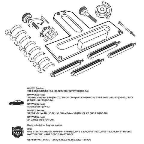 NEO TOOLS 11-312 Vezérműtengely blokkoló készlet, BMW benzinmotorokhoz