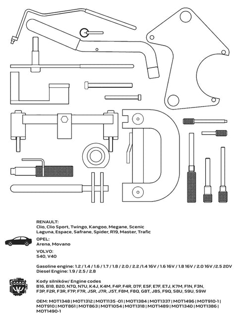NEO TOOLS 11-322 Vezérműtengely blokkoló készlet, Renault/Opel benzin és dízelmotorok
