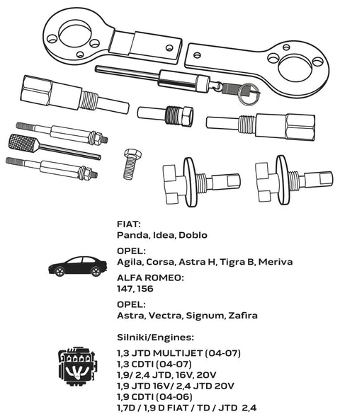 NEO TOOLS 11-323 Vezérműtengely blokkoló készlet, Fiat/GM dízelmotorokhoz