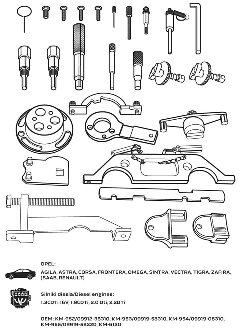 NEO TOOLS 11-330 Vezérműtengely blokkoló készlet, Opel dízelmotorokhoz