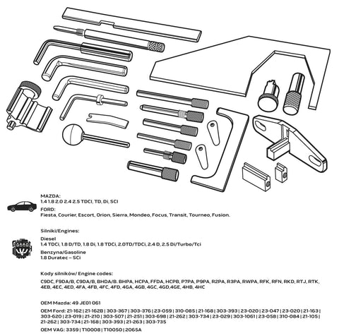 NEO TOOLS 11-333 Vezérműtengely blokkoló készlet, Mazda/Ford benzin és dízelmotorok