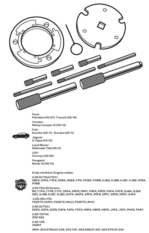 NEO TOOLS 11-334 Vezérműtengely blokkoló készlet, Ford/Citroen/Fiat/Jaguar/Land Rover/LDV/Peugeot dízelmotorokhoz
