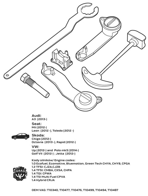 NEO TOOLS 11-338 Vezérműtengely blokkoló készlet, VAG 1.2/1.4 TSI/TFSI/TG benzin és dízelmotorokhoz