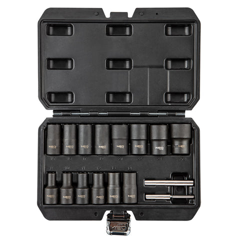 NEO TOOLS 11-920 Dugókulcskészlet, sérült fejű csavarokhoz 16db 1/2”, 8, 10, 11, 12, 13, 14, 15, 16, 17, 19, 21, 22, 24, 27mm