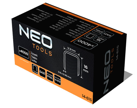 NEO TOOLS 14-615 Tűzőkapocs, horganyzott 80-as tipus, pneumatikus tűzőgéphez (14-572), GA21, 16mm, 4000db