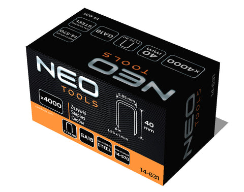 NEO TOOLS 14-631 Tűzőkapocs, horganyzott 90-es tipus, pneumatikus tűzőgéphez (14-570), GA18, 40mm, 4000db