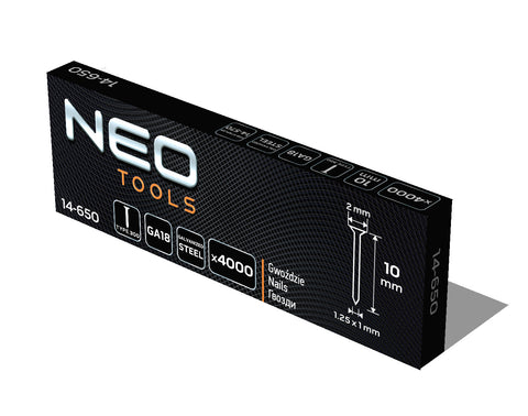 NEO TOOLS 14-650 Tűzőszeg, horganyzott 300 (F) tipus, pneumatikus tűzőgéphez (14-570), GA18, 10mm, 4000db