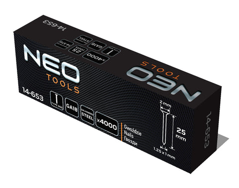 NEO TOOLS 14-653 Tűzőszeg, horganyzott 300 (F) tipus, pneumatikus tűzőgéphez (14-570), GA18, 25mm, 4000db