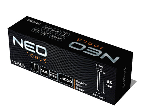 NEO TOOLS 14-655 Tűzőszeg, horganyzott 300 (F) tipus, pneumatikus tűzőgéphez (14-570), GA18, 35mm, 4000db